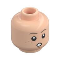 Minifig Head Anakin Skywalker, Dark Tan Eyebrows, Freckles, Open Mouth Smile / Surprised Print Light Nougat