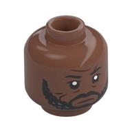 Minifig Head Saw Gerrera, Eyebrows, Beard, Mustache, Dark Brown Scar, Wrinkles, Close Mouth / Angry Grin Print Medium Brown