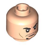 Minifig Head Viktor Krum, Black Eyebrows, Stubble Moustache, Goatee, Smirk/Angry Light Nougat