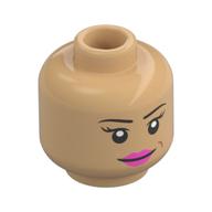 Minifig Head Madam Malkin, Dark Pink Lips, Stern Smile/Open Mouth Happy Warm Tan