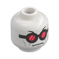 Minifig Head Mr. Freeze, Dark Bluish Grey Goggles, Red Glasses, Stern White