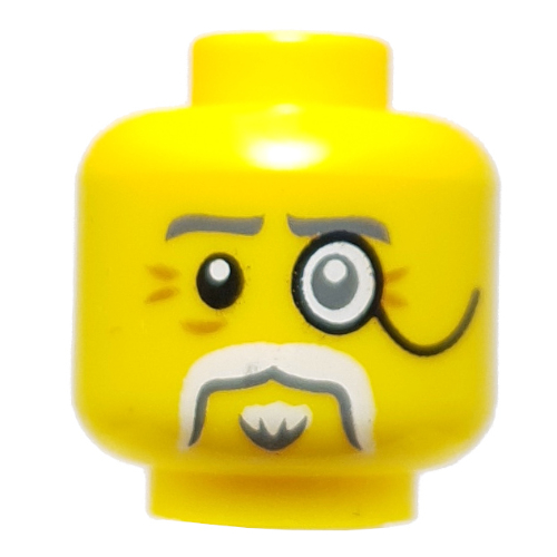 Minifig Head Bleckt, Dark Bluish Grey Eyebrows, White Moustache, Goatee, Monocle Yellow