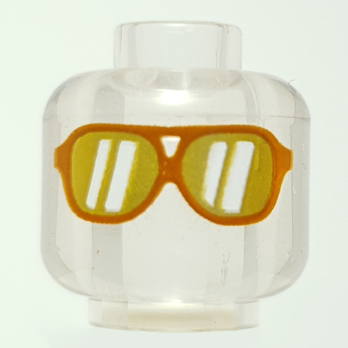 Minifig Head Mr. Pale, Dark Orange Glasses, Gold Lenses Print Transparent