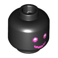 Minifig Head with Pixelated Magenta Eyes and Mouth, Smile/Angry Schwarz