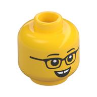 Minifig Head, Eyebrows, Glasses, Open Mouth Smile, Gap in Teeth / Annoyed Print Gelb