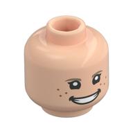 Minifig Head Edith, Dark Tan Eyebrows, Freckles, Lopsided Smile/Grin Hellnougat