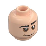 Minifig Head Gru, Thick Black Eyebrows, Left Eyebrow Raised, Medium Nougat Eyeshadow, Grin Hellnougat