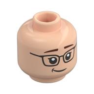 Minifig Head Margo, Reddish Brown Eyebrows, Black Glasses, Lopsided Smile/Open Mouth Surprised Hellnougat