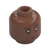 Minifig Head Moff Gideon, Black Eyebrows, Reddish Brown Wrinkles, Angry Grin/Condescending Medium Brown