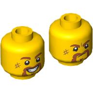 Minifig Head, Thick Nougat Eyebrows, Moustaches, Scars, Smile/Annoyed Gelb