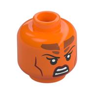 Minifig Head Tiefling Sorcerer, Thin Black Eyebrows, Dark Red Lips, Dark Orange Markings, Lopsided Grin/Angry Scowl Orange
