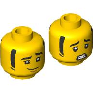Minifig Head Black Eyebrows, Muttonchops, Raised Eyebrow Smirk/Scared Yellow