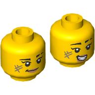 Minifig Head, Eyebrow, Scars, Peach Lips, Smirk/Open Mouth Smile Gelb