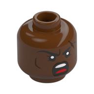 Minifig Head Dwarf Barbarian, Female, Long Eyebrows, Frown / Angry Scream Reddish Brown