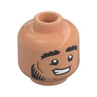 Minifig Head Halfling Druid, Thick Black Eyebrows, Beard, Lopsided Smirk/Big Smile Nougat