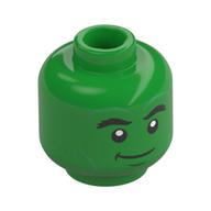 Minifig Head Hulk, Thick Black Eyebrows, Dark Green Lines, Stubbled Beard, Smile/Angry Teeth Hellgrün
