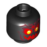 Minifig Head Fire Demon, White/Yellow Eyes, Red Eyeshadow, Mouth, Shapes Schwarz