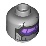 Minifig Head Hydra Trooper, Dark Purple/Silver Visor, Lavender Shine, Silver Strap Light Bluish Gray