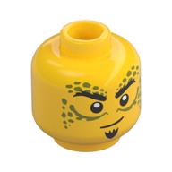 Minifig Head Gith Warlock, Olive Green Decorations, Thick Black Eyebrows, Goatee, Smirk/Angry Scowl Yellow