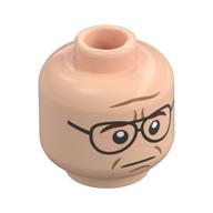 Minifig Head Chief Martin Brody, Reddish Brown Eyebrows, Lopsided Smile / Silver Glasses, Neutral Print Light Nougat