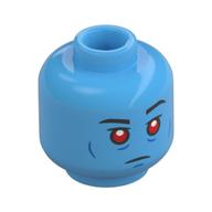 Minifig Head Admiral Thrawn, Red Eyes, Blue Cheek Lines, with Neutral Closed Mouth / Angry Clenched Teeth Print Medium Blue