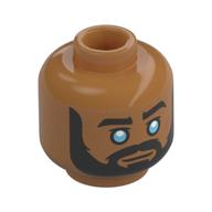 Minifig Head Ezra Bridger, Thick Black Eyebrows, Bright Light Blue Eyes, Black Beard, Moustache, Neutral/Angry Mittelnougat