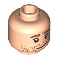 Minifig Head Charlie Weasley, Dark Orange Eyebrows, Stubble Beard, Lopsided Smirk/Annoyed Light Nougat