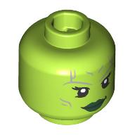 Minifig Head Gamora, Dual Sided, Silver Lines, Dark Green Lips, Open Mouth Smile / Angry Lime