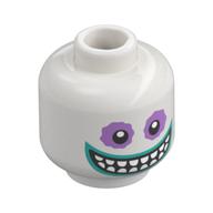 Minifig Head Barrel, Lavender Eyeshadow, Dark Turquoise Lips, Teeth, Big Grin, Closed Mouth Weiß