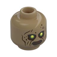 Minifig Head Night Trooper, Dark Brows Markings, Lime Eyes, Reddish Brown Teeth, Grin Dark Tan