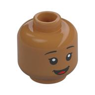Minifig Head Lilo, Thin Black Eyebrows, Open Mouth Smile/Tongue Sticking Out Medium Nougat