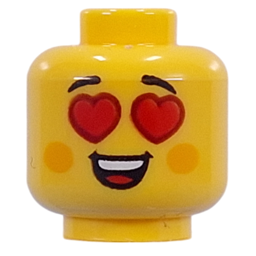 Minifig Head Bright Light Orange Cheeks, Neutral Smile / Open Mouth, Red Hearts for Eyes Gelb