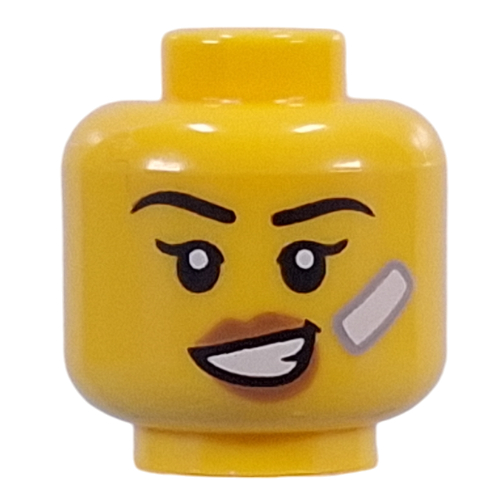 Minifig Head White Bandage, Nougat Lips, Neutral Stern / Crooked Smile Gelb