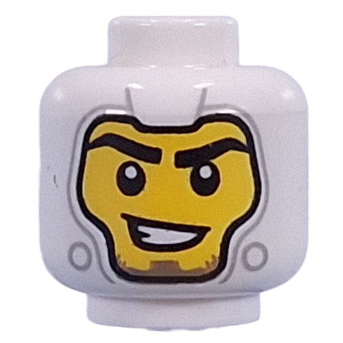 Minifig Head Facemask, Yellow Face, Black Eyebrows, Breathing Mask / Crooked Smile White