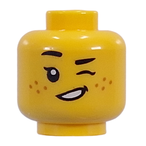 Minifig Head Freckles, Open Mouth Smile / Wink Gelb