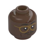 Minifig Head Officer Jefferson, Eyebrows, Moustache, Gold Glasses Umber Brown
