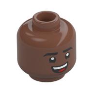 Minifig Head Miles Morales, Eyebrows, Open Mouth Smile / Confused Print Medium Brown