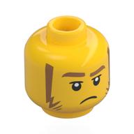 Minifig Head, Medium Nougat Eyebrows, Sideburns, Annoyed / Black Sunglasses with Orange Lenses, Mean Grin Yellow