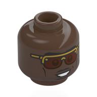 Minifig Head Joshua Pearce, Eyebrows, Moustache, Beard, Frown / Gold Glasses, Orange Lenses Umber Brown