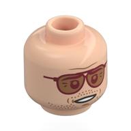 Minifig Head Sonny Hayes, Dark Tan Eyebrows, Stubbles Beard, Frown / Dark Red Glasses, Open Mouth Smile Hellnougat