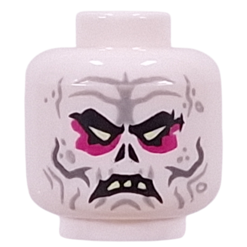 Minifig Head Nightmare Emperor, Light Yellow Eyes, Magenta Eyeshadow, Light/Dark Bluish Grey Wrinkles, Teeth Scowl Weiß