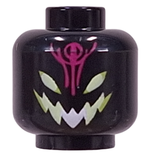 Minifig Head Grimspawn, White/Yellowish Green Mouth, Eyes, Dark Purple Sign Schwarz