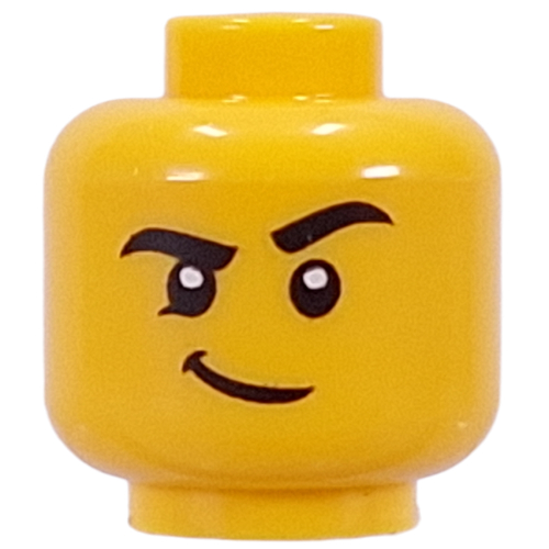 Minifig Head Thick Black Eyebrows, Raised Eyebrow, Smirk / Open Mouth, Tongue Panting, Sweat Yellow
