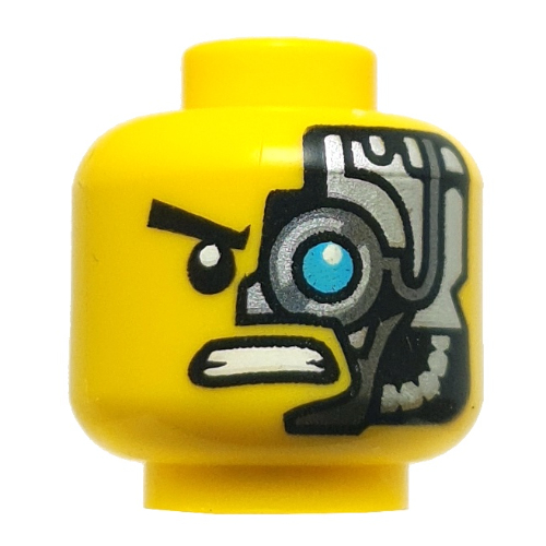Minifig Head Zane Black Eyebrows, Neutral / Cyborg Side with Medium Azure Eye Gelb