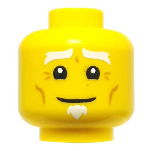 Minifig Head First Spinjitzu Master, White Eyebrows, Goatee, Wrinkles, Braided Ponytail in the Back Yellow