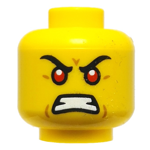 Minifig Head Young Garmadon, Black Eyebrows, Red Eyes, Angry / Raised Eyebrow, Smirk Gelb