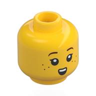 Minifig Head, Dark Orange Eyebrows, Freckles, Open Mouth Happy Gelb