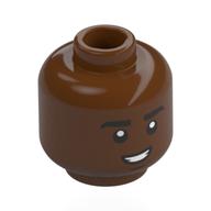 Minifig Head Lucas Sinclair, Black Eyebrows, Open Mouth Crooked Smile / Scowl Reddish Brown