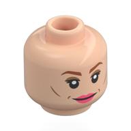 Minifig Head Beverly Crusher, Dark Orange Eyebrows, Wrinkles, Coral Lips, Smile, Open Mouth / Closed Mouth Light Nougat