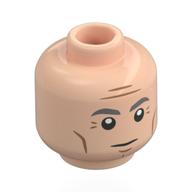 Minifig Head Jean-Luc Picard, Dark Bluish Grey Eyebrows, Wrinkles, Neutral Stare Light Nougat